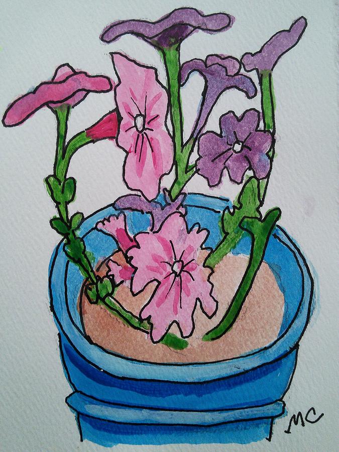 Petunia Pot Painting by Margaret Crusoe