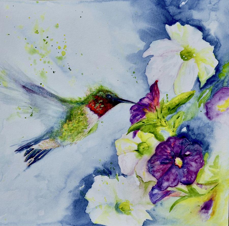 Petunias And Speed Painting by Beverley Harper Tinsley