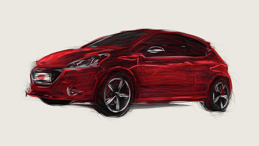 Peugeot 208 GTi Car Drawing Digital Art by CarsToon Concept
