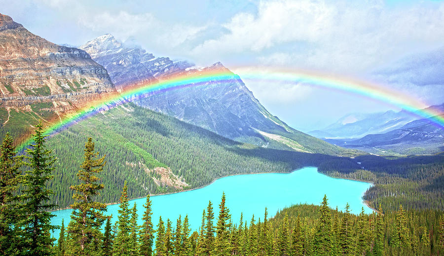 Peyto Lake HDR Landscape Rainbow Photograph by Dan Sproul
