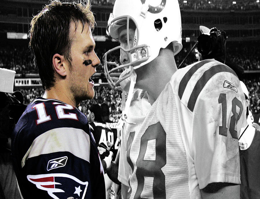 Peyton Manning and Tom Brady Face Off Mixed Media by Brian Reaves