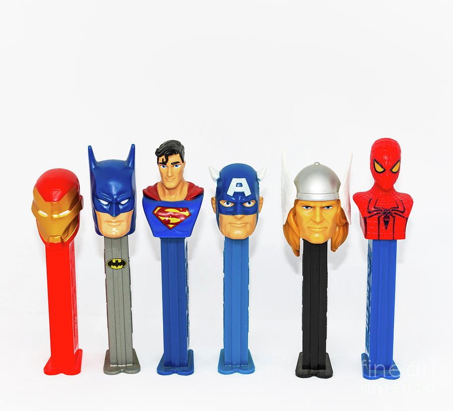 Candy Photograph - Pez dispenser collection of superheroes by David Wood