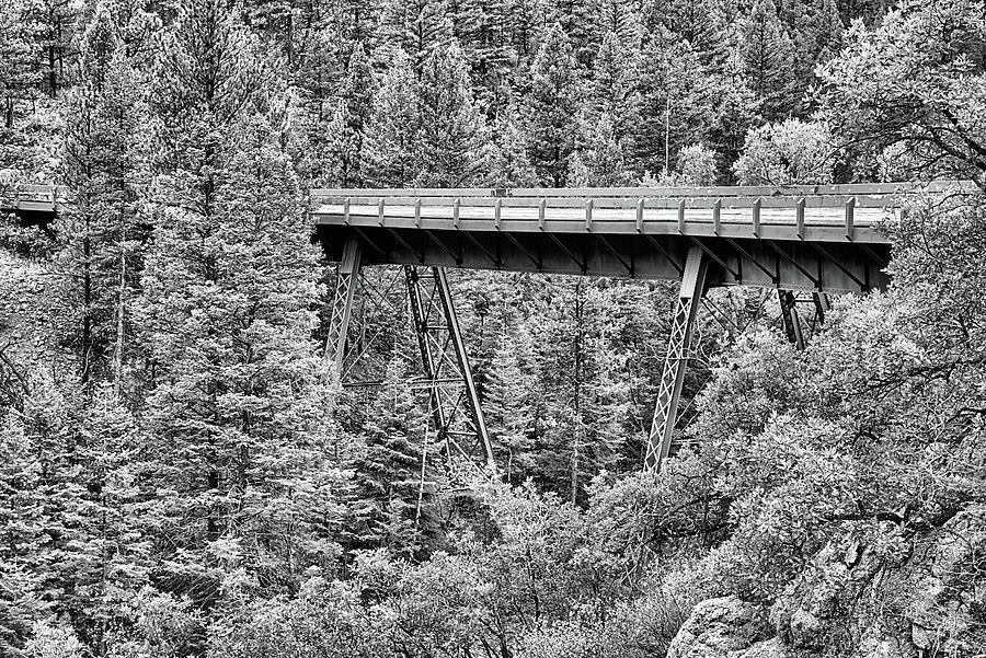 Phantom Canyon Curved Bridge Black and White Photograph by JC Findley