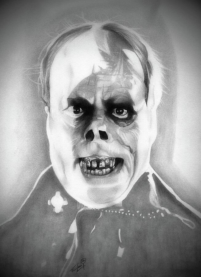 Phantom - Lon Chaney - Black and White Edition Drawing by Fred Larucci