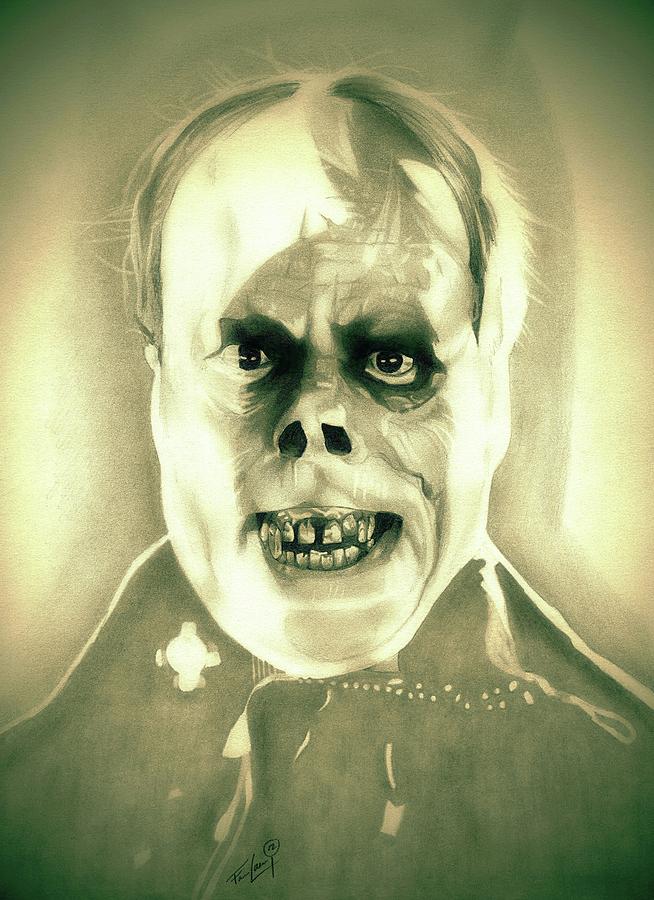 Phantom - Lon Chaney - Olive Green Edition Drawing by Fred Larucci
