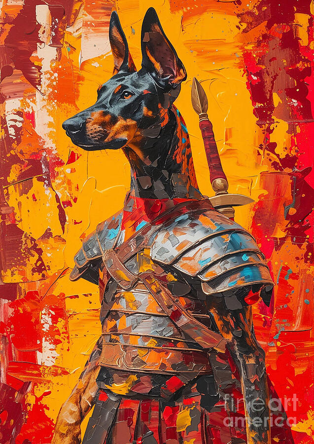 Doberman Painting - Pharaoh Hound - in the guise of a Roman deitys representation, noble and dignified by Adrien Efren