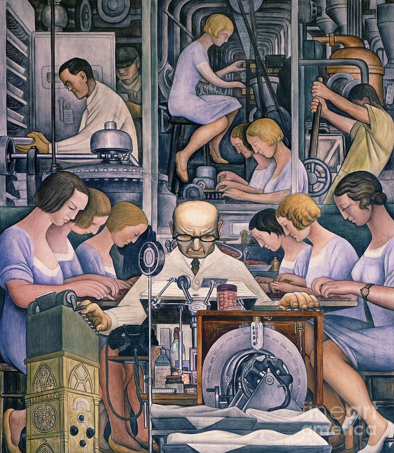 Diego Rivera Painting - Pharmaceutics, detail from Detroit Industry by Diego Rivera