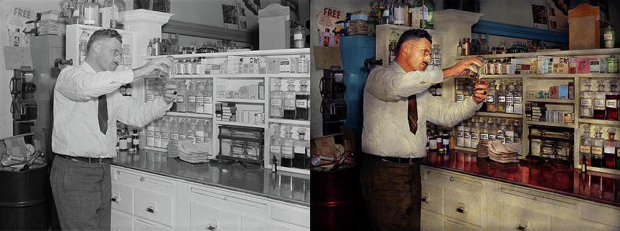 Pharmacist - An old fashioned pharmacy 1939 - Side by Side Photograph by Mike Savad