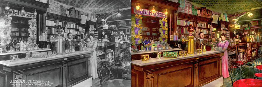 Pharmacy -  The Fountain of Health 1890 - Side by Side Photograph by Mike Savad