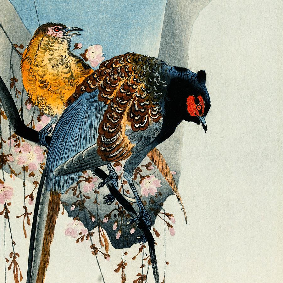 Bird Digital Art - Pheasant Couple Traditional Japanese Wildlife by Cozy Guru