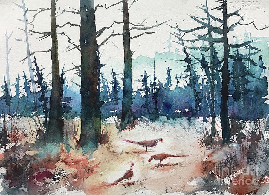 Pheasants in the woods new Painting by George Jacob