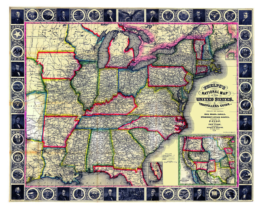 Phelps National Map of the United States Digital Art by Chuck Mountain