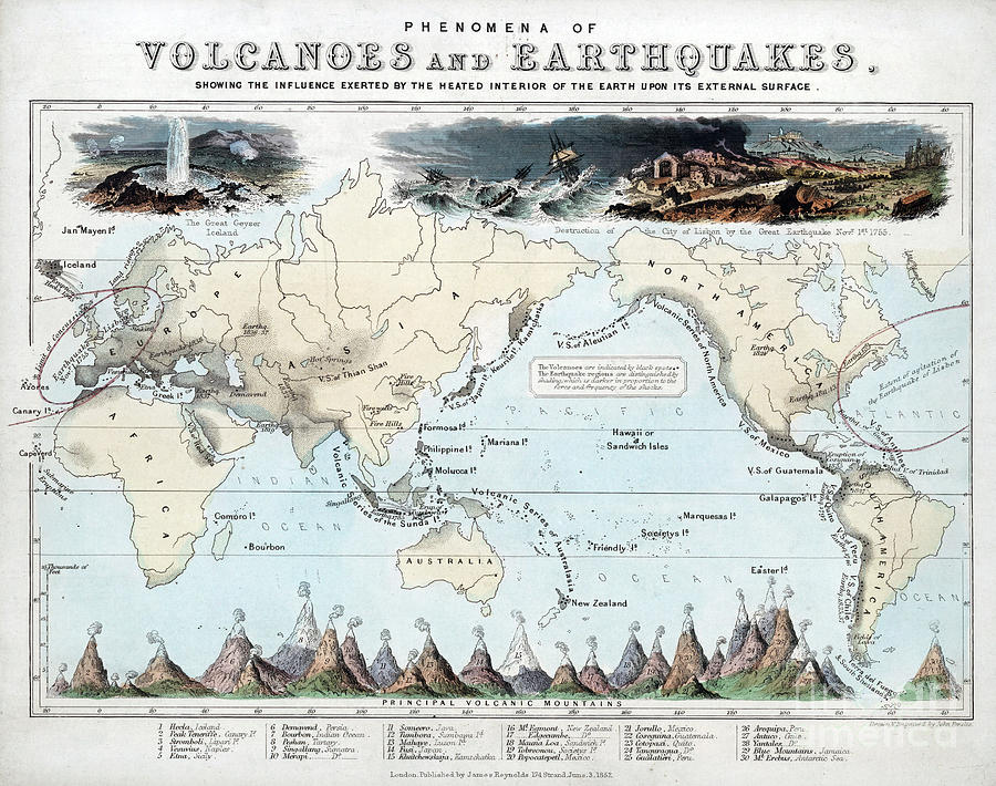 Phenomena of Volcanoes and Earthquakes, 1862 Drawing by John Emslie