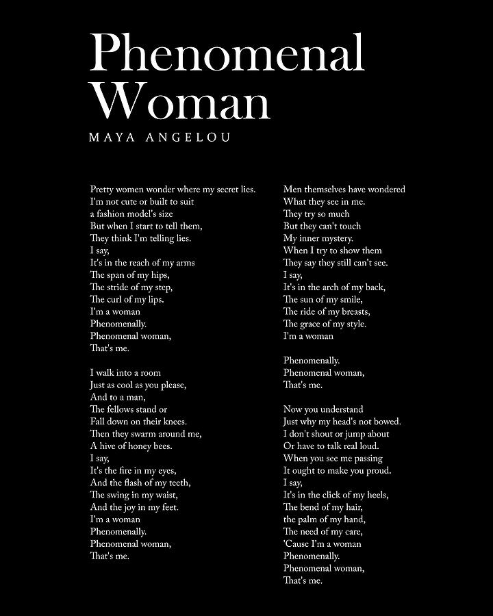 Typography Digital Art - Phenomenal Woman - Maya Angelou Poem - Literature - Typography 2 - Black by Studio Grafiikka