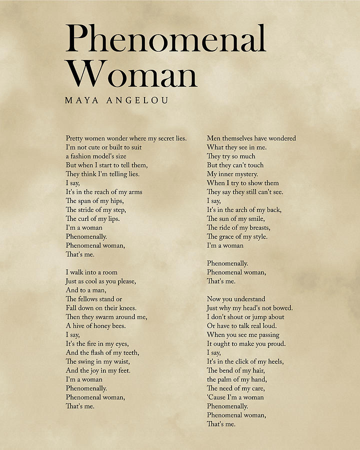 Typography Digital Art - Phenomenal Woman - Maya Angelou Poem - Literature - Typography 2 - Vintage by Studio Grafiikka