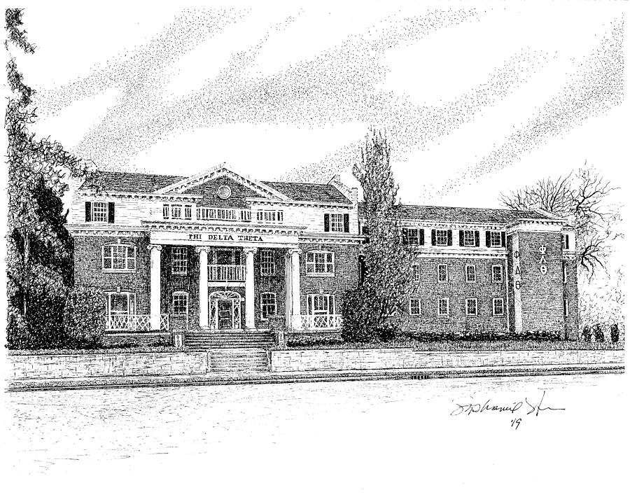 Phi Delta Theta Fraternity House, Purdue University, West Lafayette, Indiana Drawing by Stephanie Huber