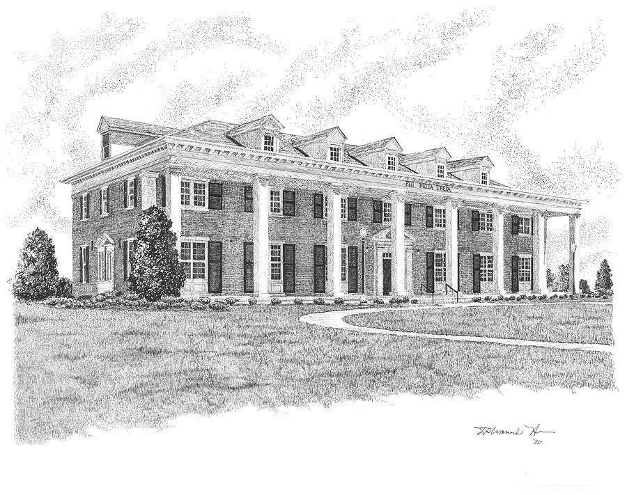 Phi Delta Theta Fraternity House, University of Alabama, Tuscaloosa Drawing by Stephanie Huber