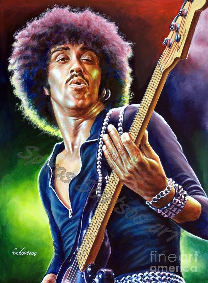 Thin Lizzy Painting - Phil Lynott, Thin Lizzy Original Portrait Painting by Star Portraits Art