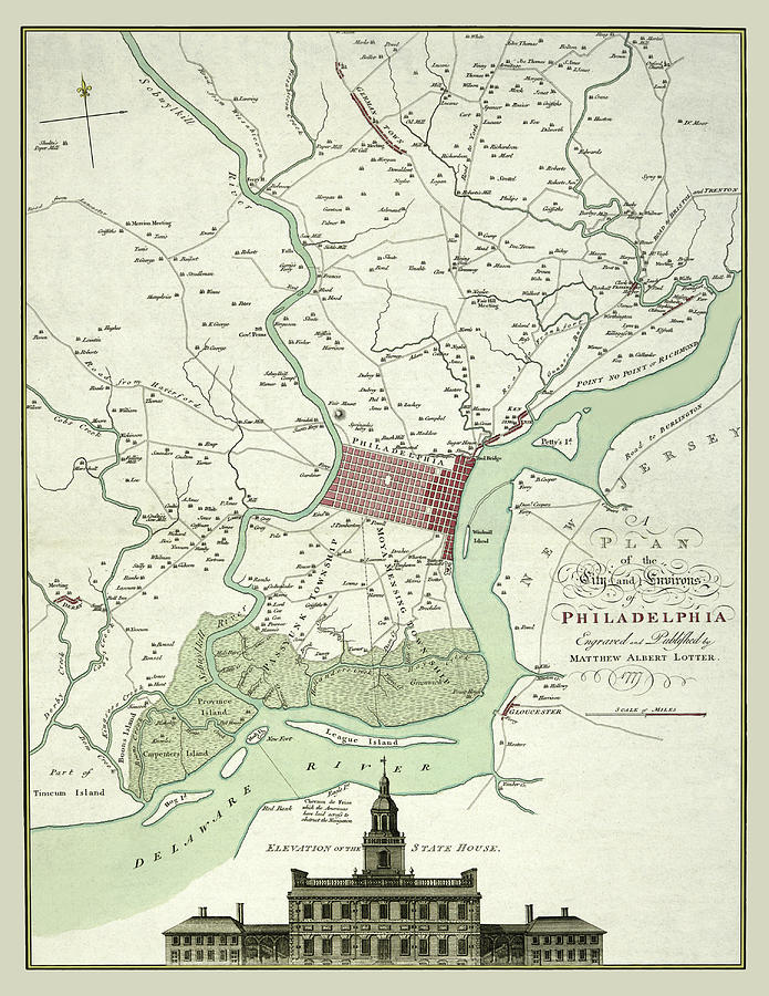 Philadelphia 1777 Map with Independence Hall and Nearby Region. Photograph by Phil Cardamone