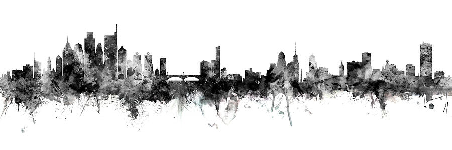 Philadelphia and Buffalo Skylines Mashup Digital Art by Michael Tompsett