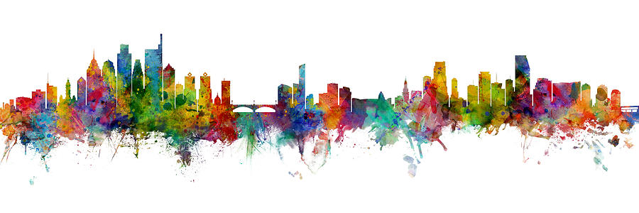 Philadelphia and Miami Skylines Mashup Digital Art by Michael Tompsett