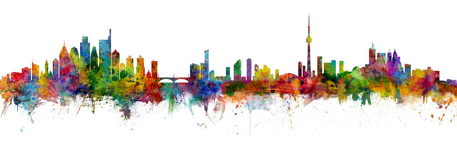Philadelphia Digital Art - Philadelphia and Toronto Skylines Mashup by Michael Tompsett