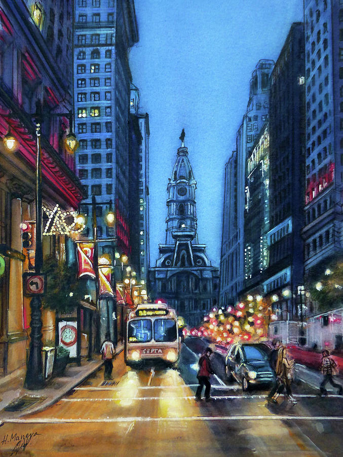 Philadelphia at dusk II Painting by Henrieta Maneva