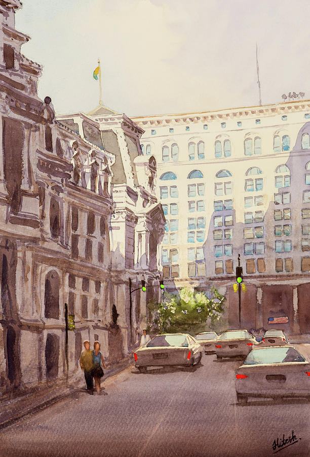 Philadelphia City Hall Evening Painting by Tesh Parekh