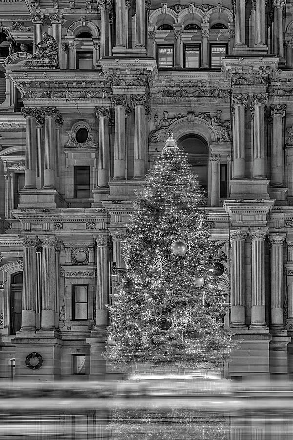 Philadelphia City Hall Xmas BW Photograph by Susan Candelario