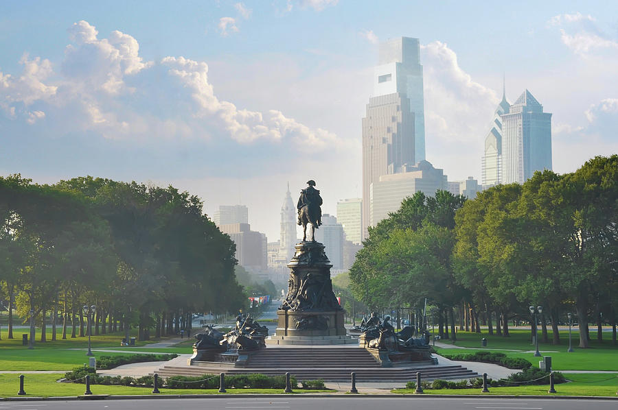Philadelphia Cityscape with Benjamin Franklin Parkway Photograph by Bill Cannon