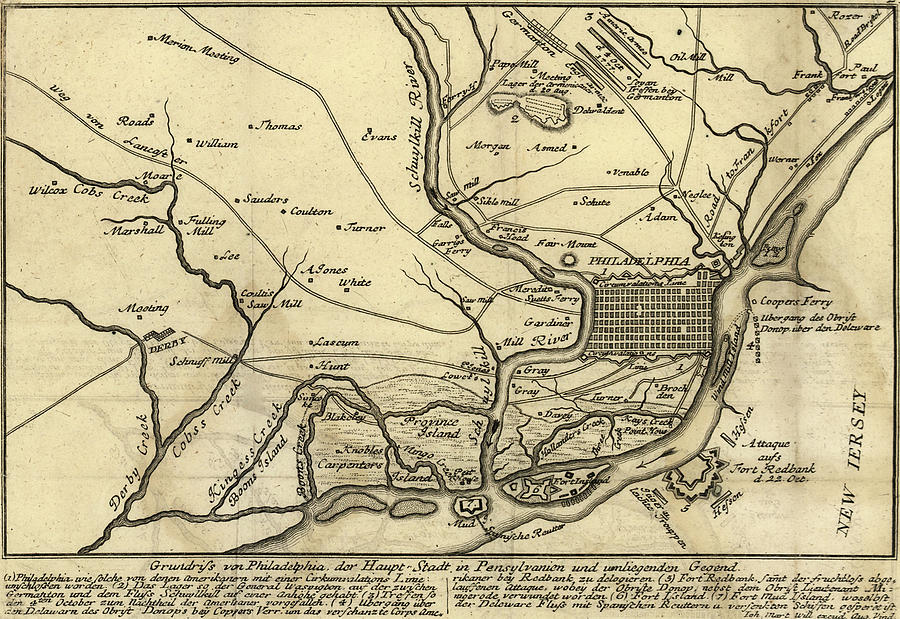 Map Drawing - Philadelphia in the War 1777 by Vintage Military Maps