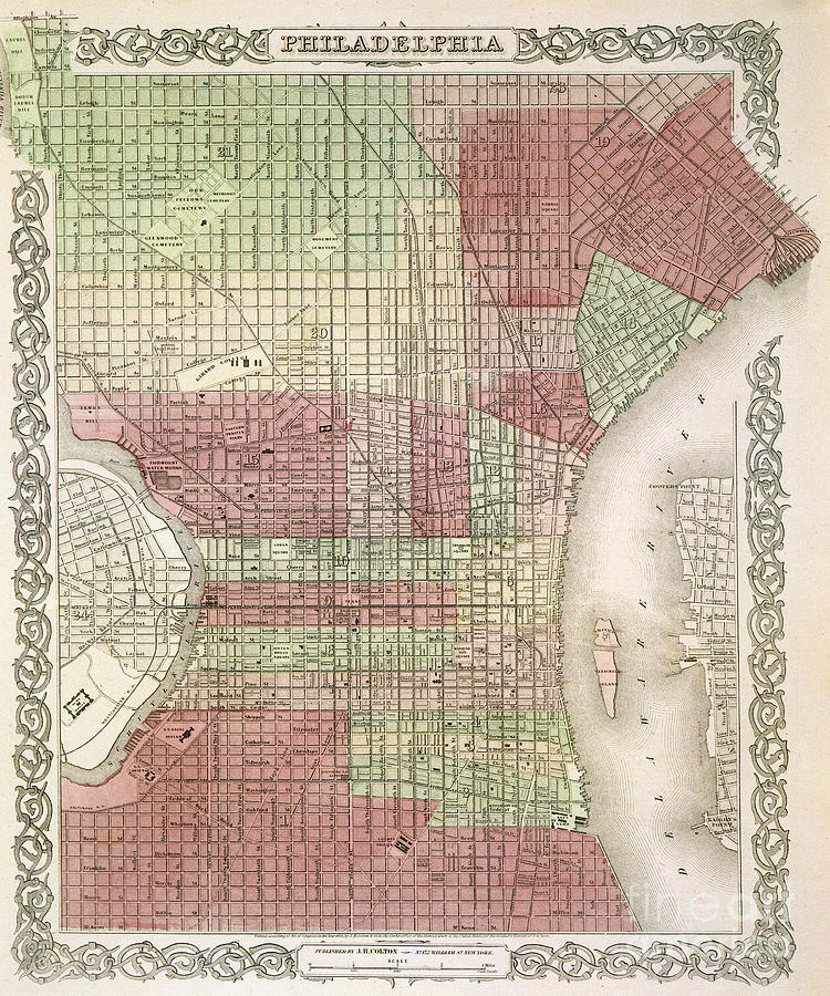 Philadelphia Map, 1865 Drawing by G W Colton