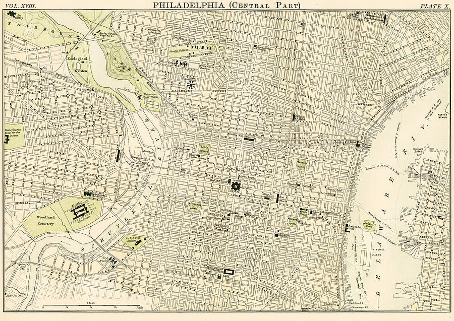 Philadelphia map 1885 Drawing by Thepalmer
