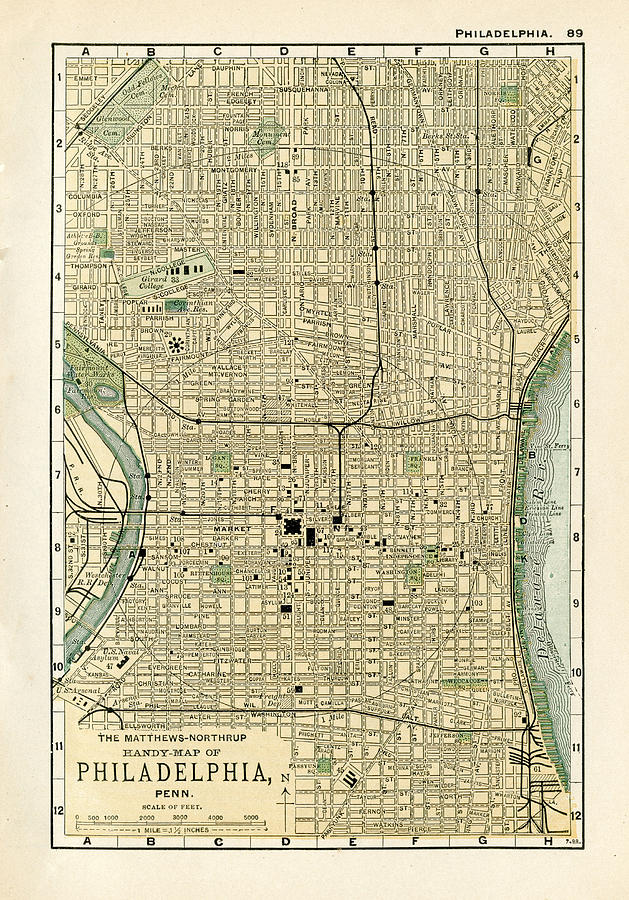 Philadelphia Penn USA map 1898 Drawing by Thepalmer