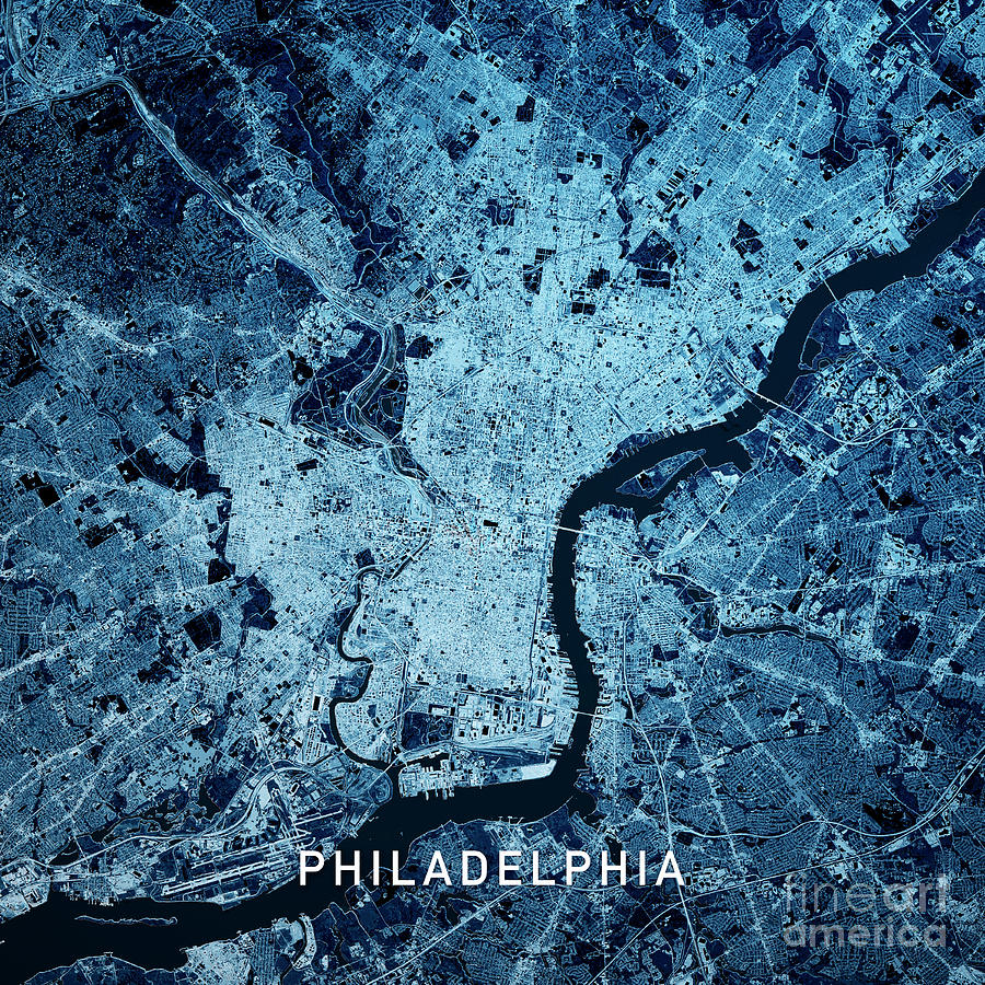 Philadelphia Pennsylvania 3D Render Map Blue Top View Apr 2019 Digital ...