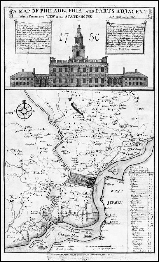 Philadelphia Pennsylvania Antique Vintage Map 1850 Black and White Photograph by Carol Japp