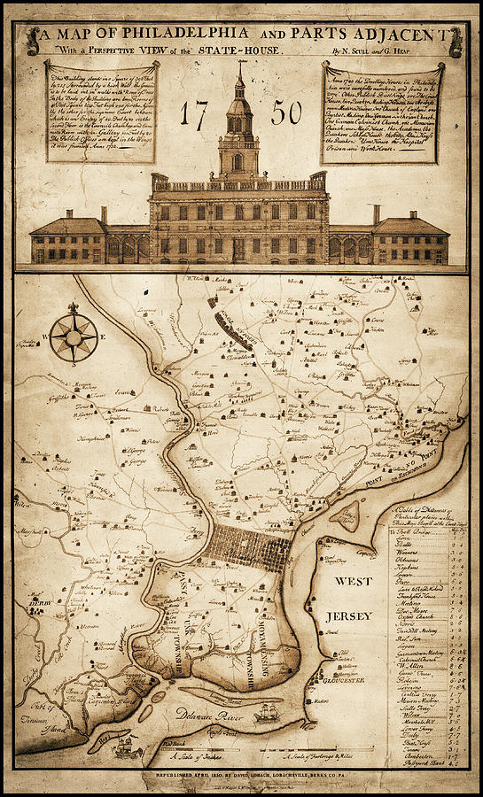 Philadelphia Pennsylvania Antique Vintage Map 1850 Sepia Photograph by Carol Japp