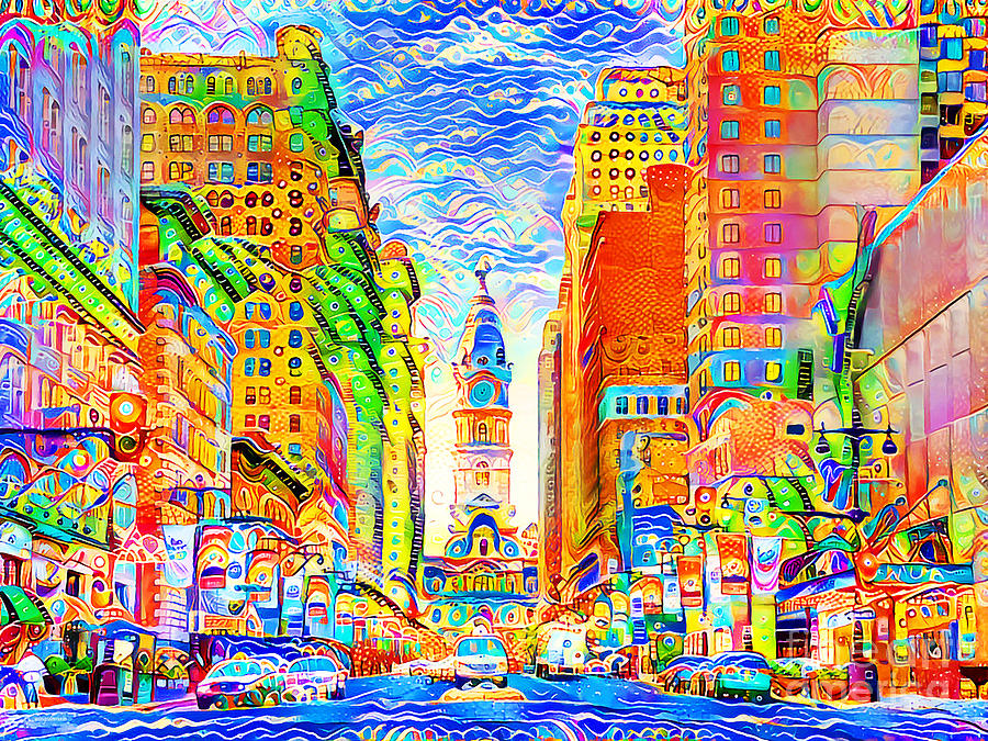 Philadelphia Pennsylvania City Hall in Vibrant Whimsical Colors 20200723 Photograph by Wingsdomain Art and Photography
