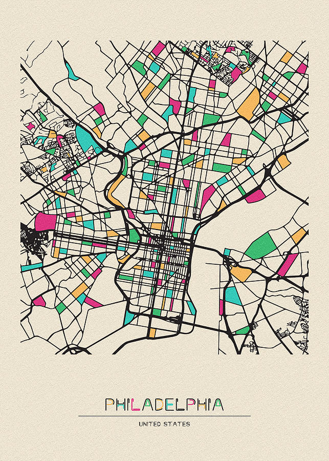 Philadelphia, Pennsylvania City Map Drawing by Inspirowl Design