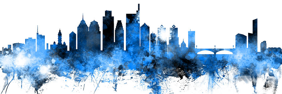 Philadelphia Digital Art - Philadelphia Pennsylvania Skyline Panoramic Blue by Michael Tompsett