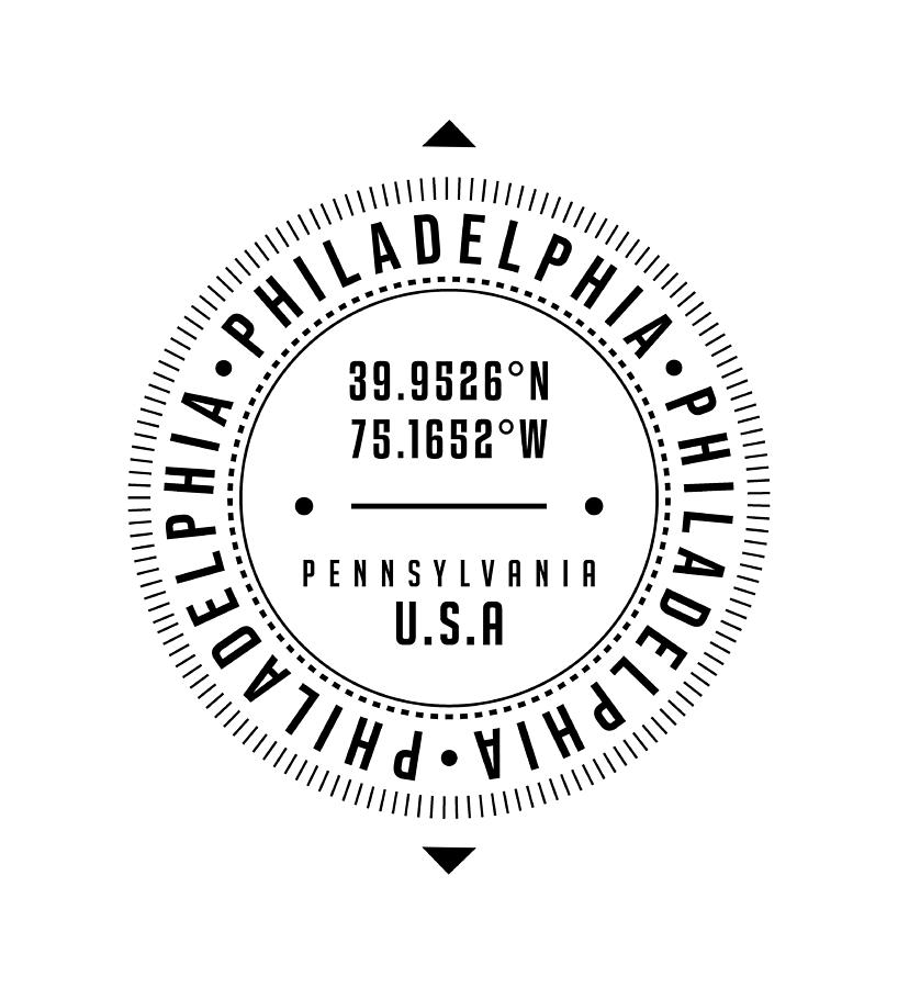Philadelphia, Pennsylvania, USA - 1 - City Coordinates Typography Print - Classic, Minimal Digital Art by Studio Grafiikka