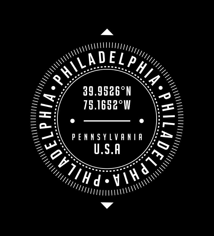 Philadelphia, Pennsylvania, USA - 2 - City Coordinates Typography Print - Classic, Minimal Digital Art by Studio Grafiikka
