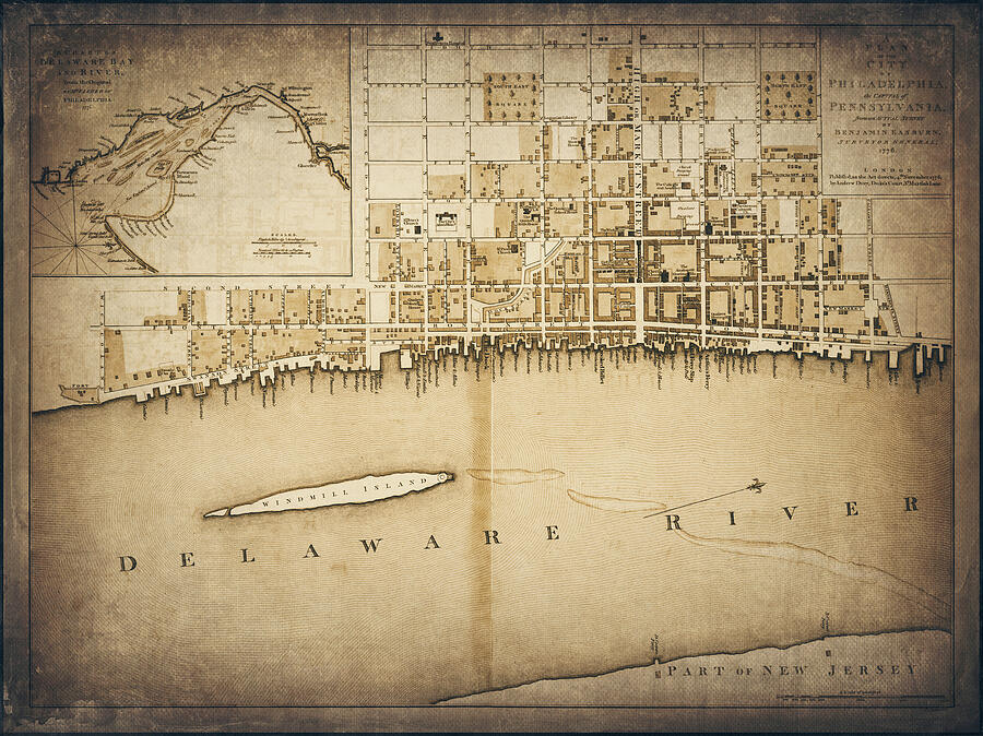 Philadelphia Pennsylvania Vintage City Map 1776 Sepia Photograph by ...