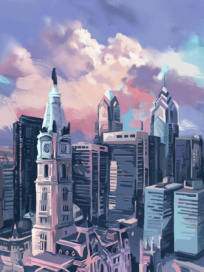 Philadelphia Digital Art - Philadelphia Purple Panorama by Bekim M
