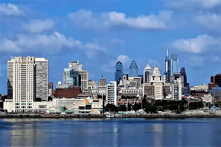 Philadelphia Skyline across the Delaware River from the Aquarium in Camden, New Jersey Photograph by Linda Stern