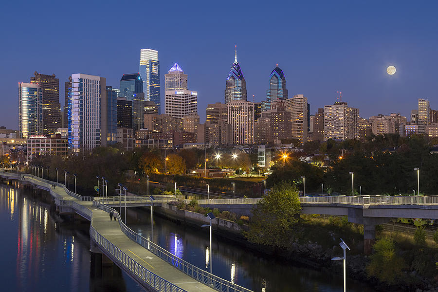 Philadelphia Skyline at Night Photograph by Jon Lovette