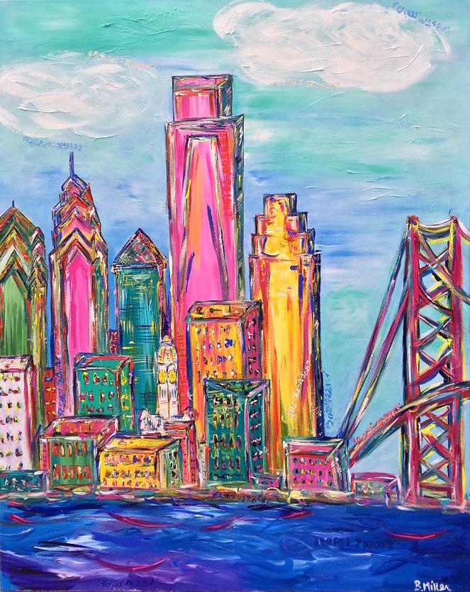 Philadelphia Skyline Bright Colors Painting by Britt Miller