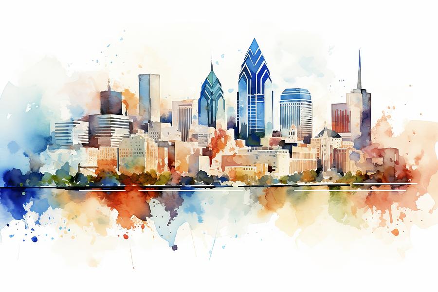 Philadelphia Skyline Painting - Philadelphia skyline by Land of Dreams