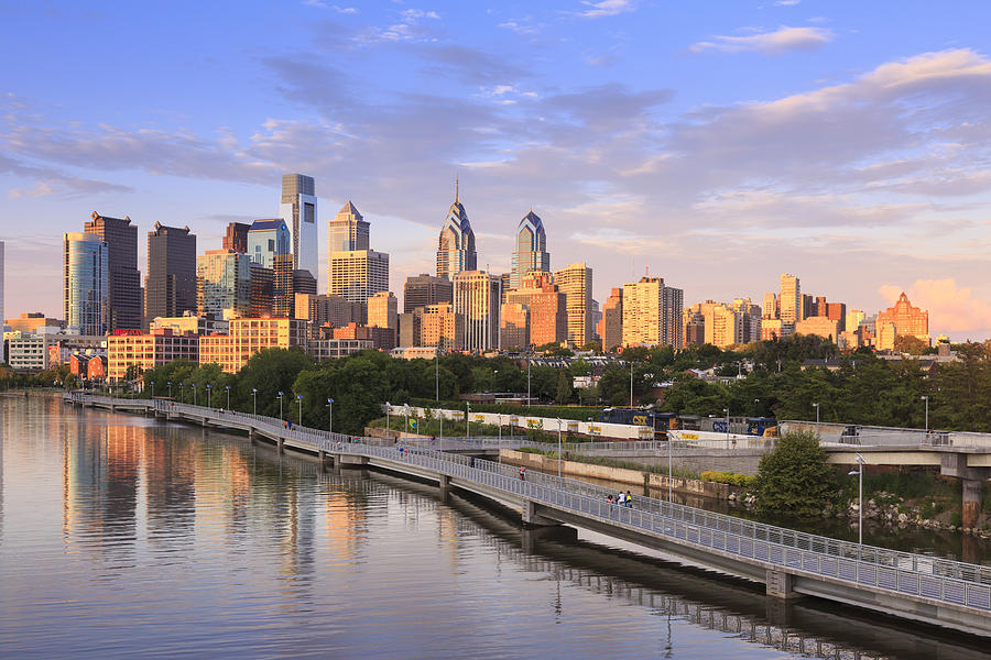 Philadelphia skyline with Schuylkill River Photograph by Jon Lovette