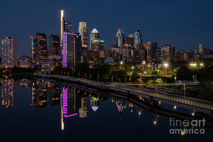 Philadelphia Skyscrapers at Night Photograph by Bob Phillips